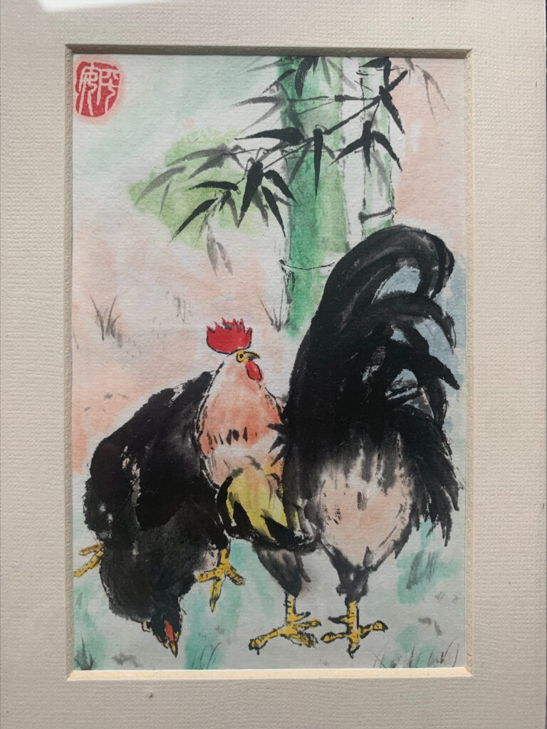 A Chinese brush painting featuring a chicken